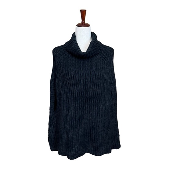 Vince Camuto Thick Knit Cowl Turtleneck Poncho Sweater Vest. Black OS #1330 - Picture 1 of 6